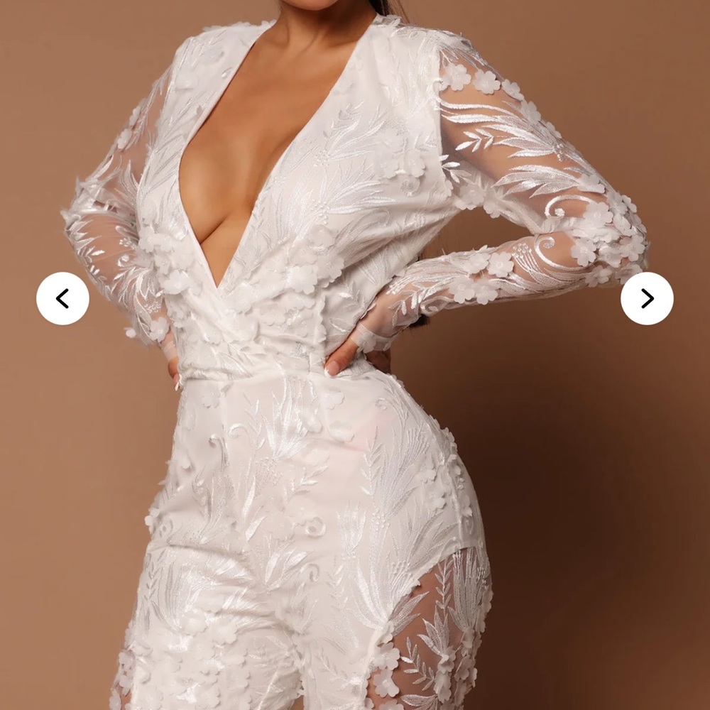 Fashion Nova Chantal White Sheer Lace Jumpsuit - Picture 5 of 7
